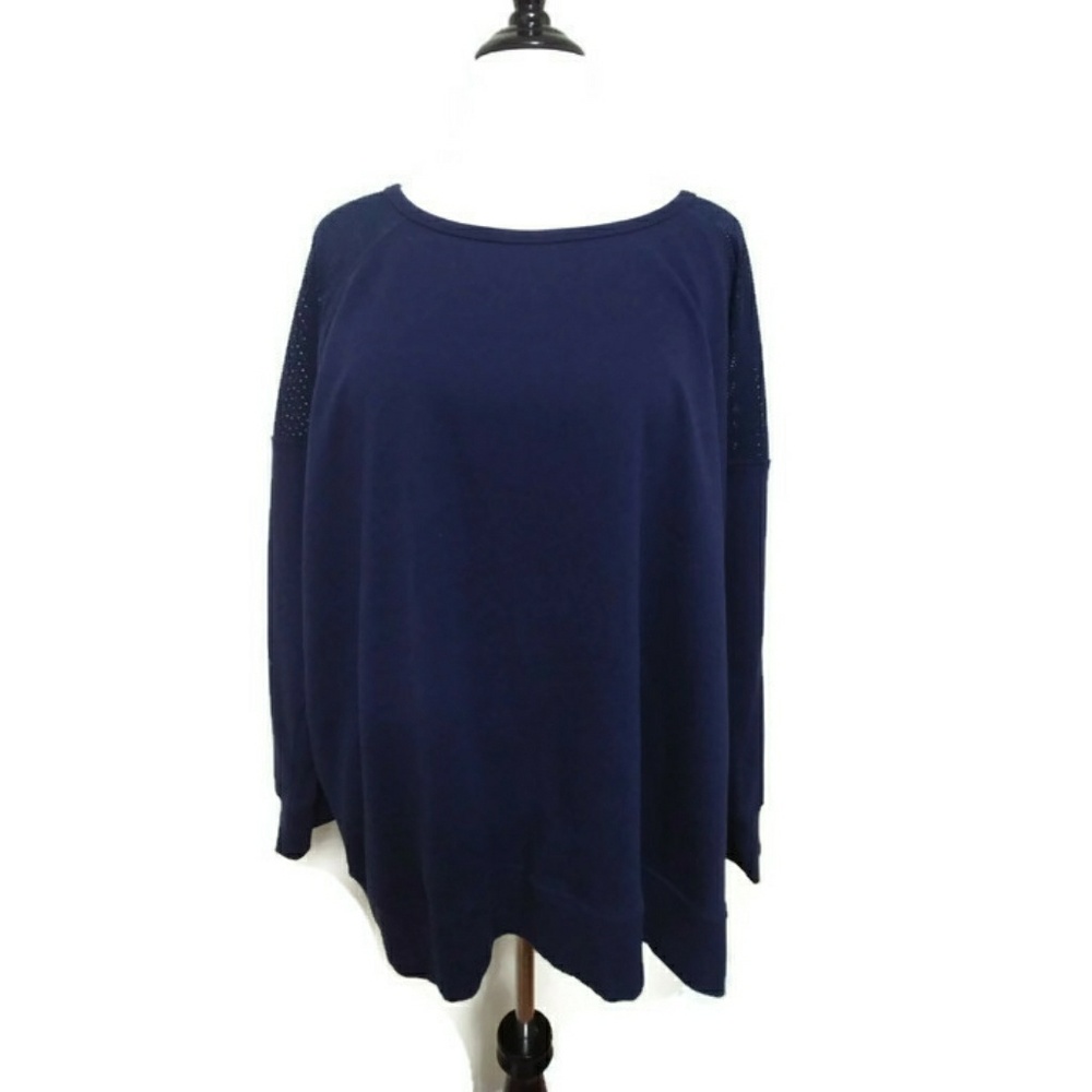 Woman Within Mesh Panel Navy Athletic Sweatshirt